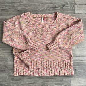 PILCRO Oversized Slouchy Sweater XS Spacedye Pink Knit V-Neck Anthro Boho Winter